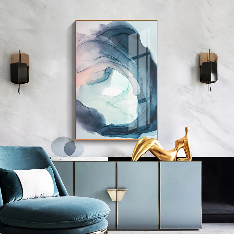 

Watercolor Blue Ink Bloom Modern Abstract Canvas Painting Nordic Posters and Prints Wall Art Pictures for Living room Home Decor