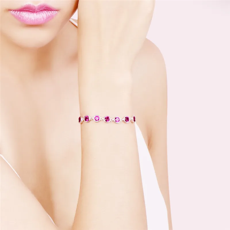 Женский браслет из серебра 925 пробы с красным Рубином 7 шт. | Украшения и