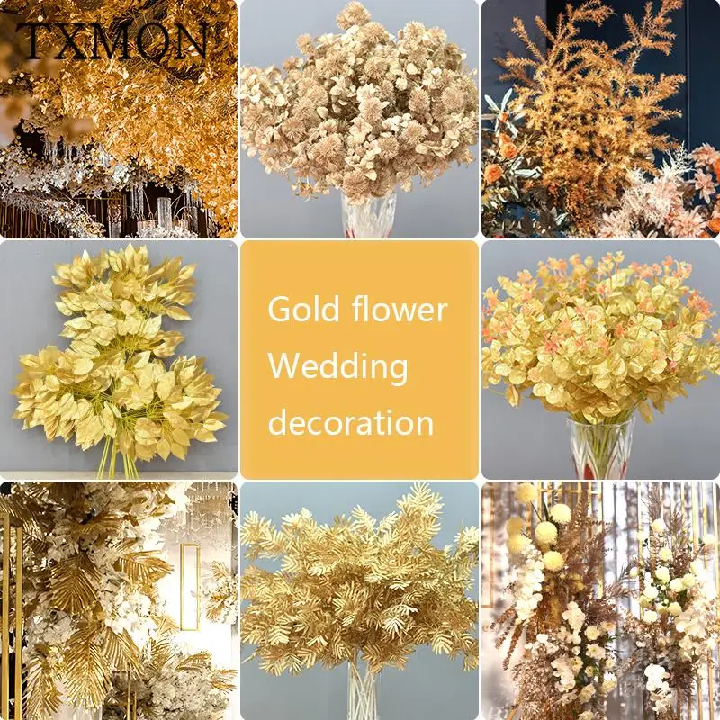 Высокая класс Золотая серия свадебные искусственные пластиковые цветы лист