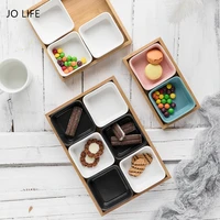 jo life japanese tableware simple snack ceramic plate removable square shape dried fruit plate bamboo storage tray