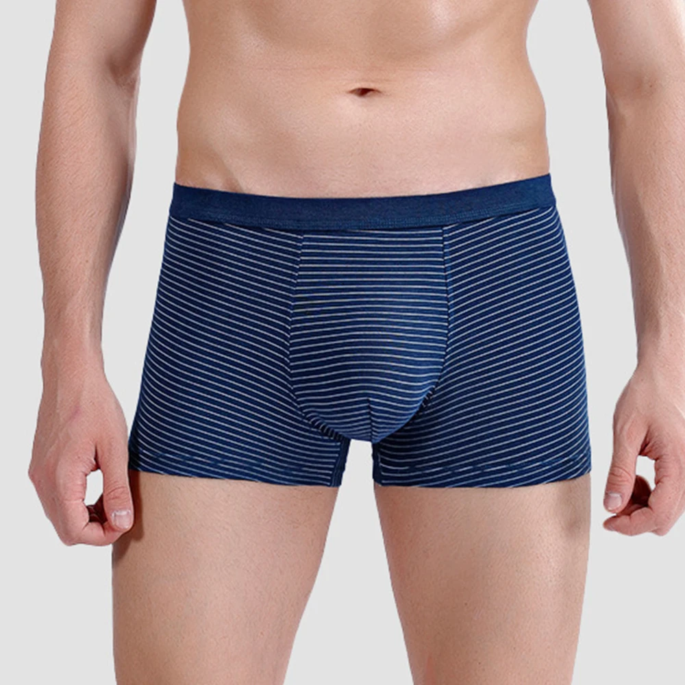 

Men's Boxer Briefs Comfortable Panties Breathable Underpants Striped Big Pouch Sports Modal Underwear