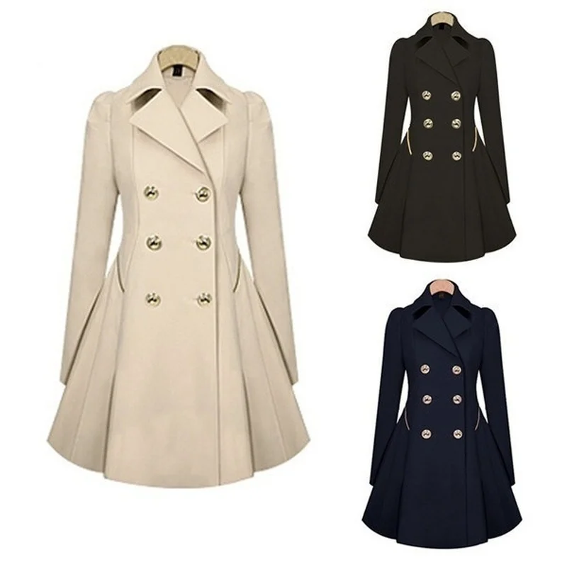 

ZOGAA Plus Size Autumn Winter Women Blends Coat Double Breasted Windbreaker Ladies Causal Solid Slim Fit Long Wool Trench Coat