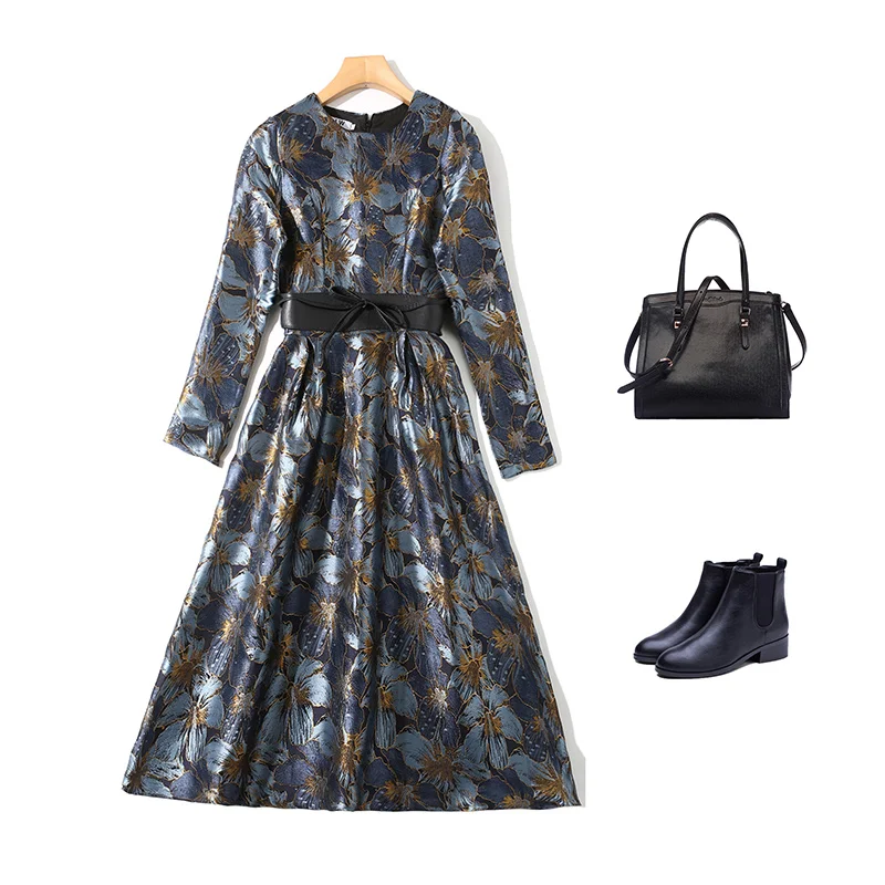 

Winter 2020 New Women's Clothing European Station Fashion High-end Jacquard Fabric Dresses Slim