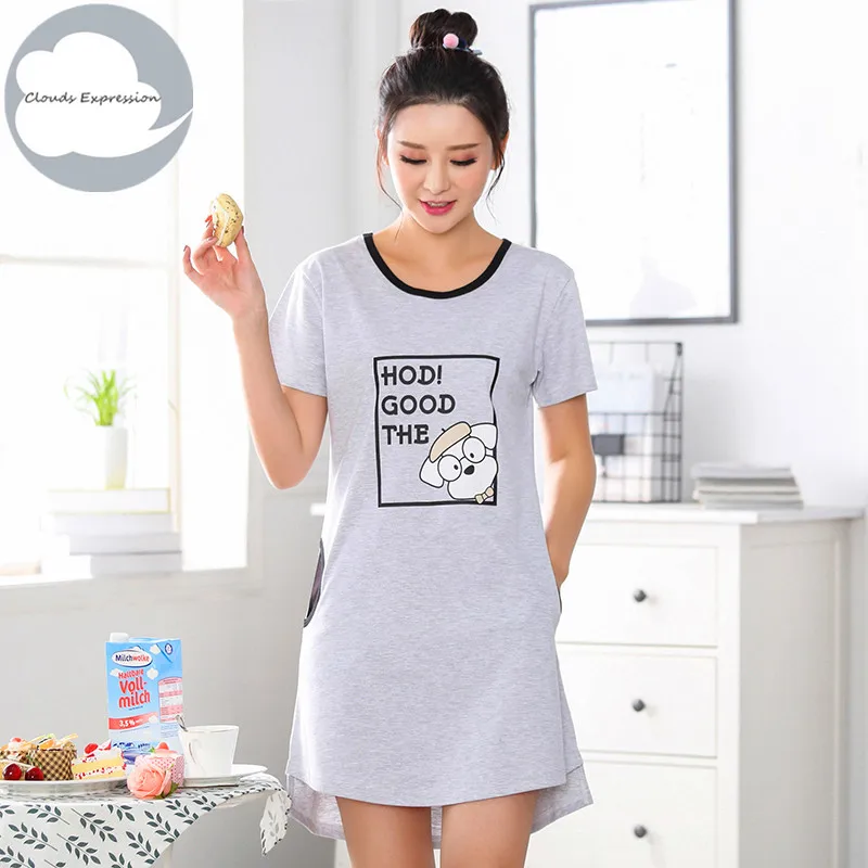 Ночная рубашка женская из 100% хлопка с круглым вырезом | Женская одежда