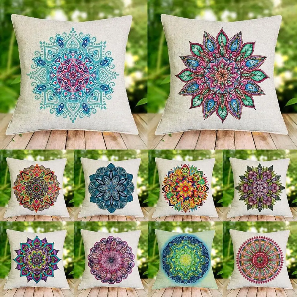 Чехол с изображением цветка мандалы из хлопка и льна квадратная декоративная