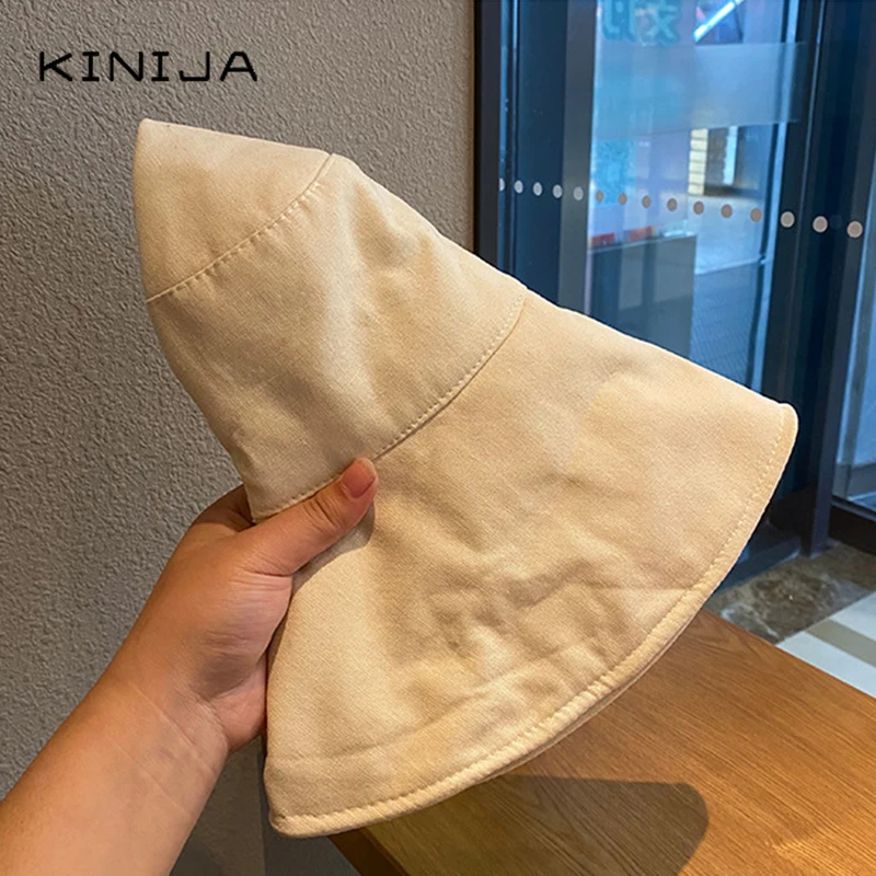 Корейская женская летняя тонкая шляпа с большими полями однотонная от солнца в