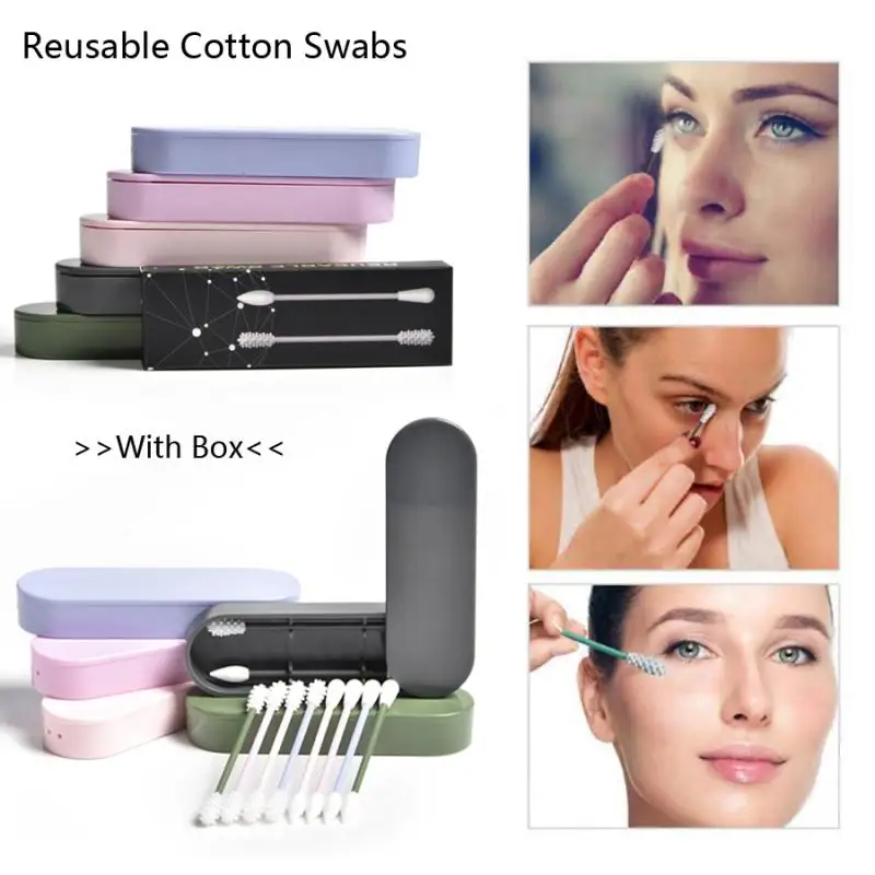 

2Pcs/Box Reusable Cotton Swabs Ear Cleaning Cosmetic Cotton Buds Silicone Swabs For Cleaning Makeup Mascara Eyelash Extension
