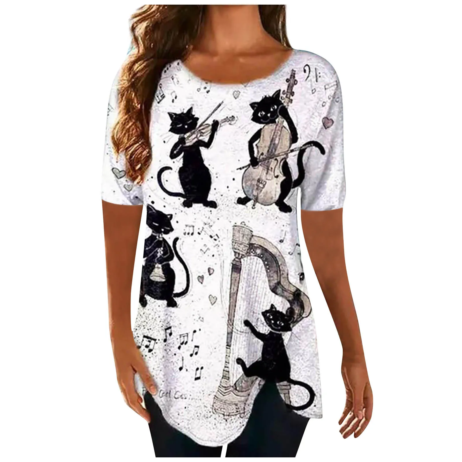 Женская белая футболка модная одежда размера плюс для женщин с принтом кота