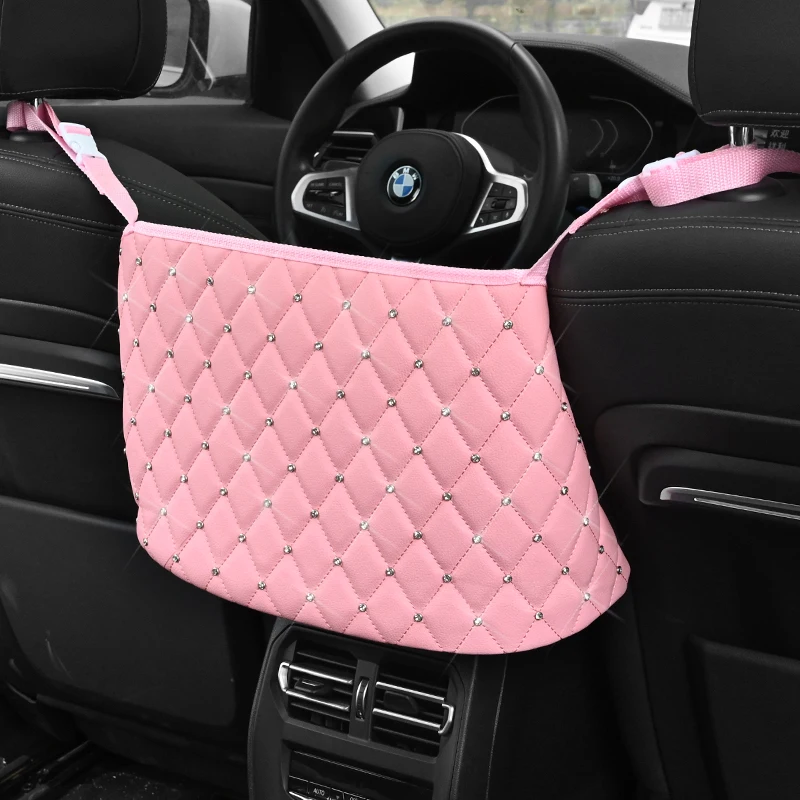 

Car Between Seat Organizer Seat Back Storage Bag Rhinestones Diamond Net Pocket Luggage Holder Pocket for Car