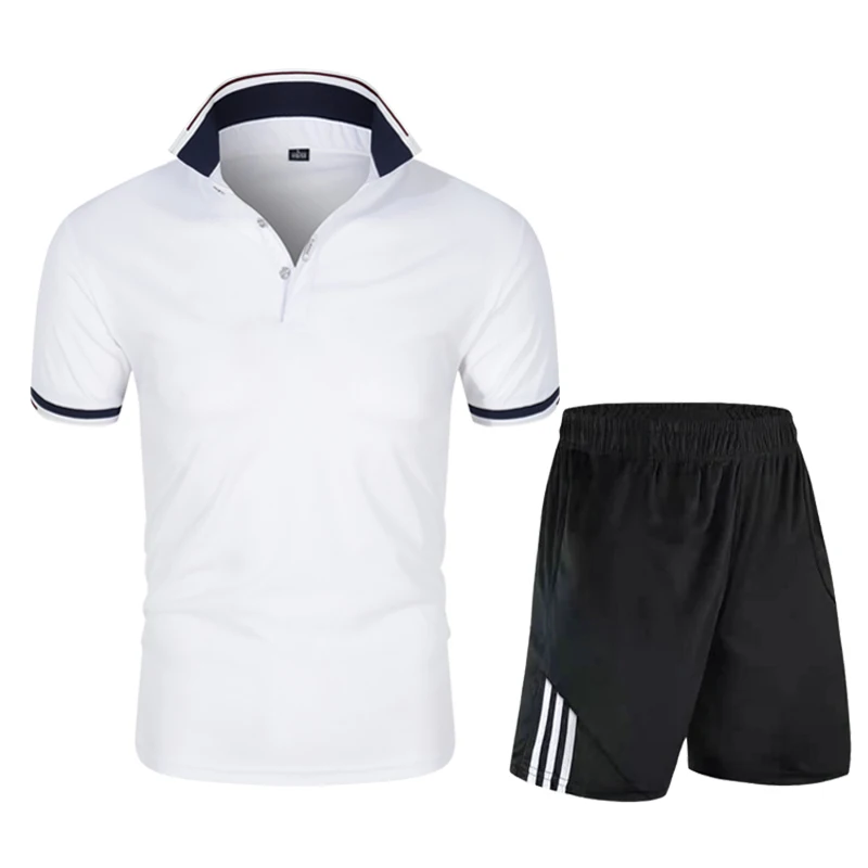 

2021 Summer New Men's Short-Sleeved Polo Shirt Suit Lapel Fashion Casual Polo Shirt&Thin Trousers Breathable Fashion 2-Piece Set