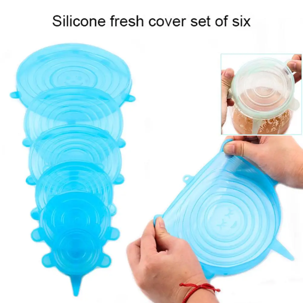 6pcs Multifunction Kitchen Storage Silicone Fresh Sealed Cover Reusable Food Wrap Stretch Pot Lid Organization Fresh-keeping | Дом и сад