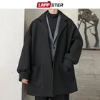 Мужское Фланелевое пальто LAPPSTER, однотонное зимнее пальто большого размера, в стиле Харадзюку, 2021, мужское шерстяное пальто