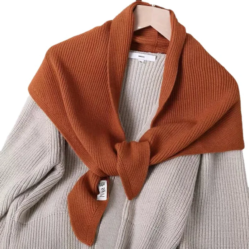 Новые корейские треугольные вязаные шарфы для женщин однотонная теплая шаль