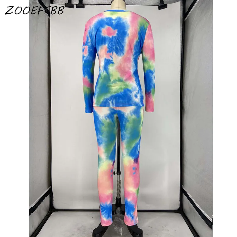 

ZOOEFFBB Aesthetic 2021 Tie Dye Two Piece Outfits for Women Clothes Long Sleeve Top and Pants Trendy Lounge Wear Matching Sets