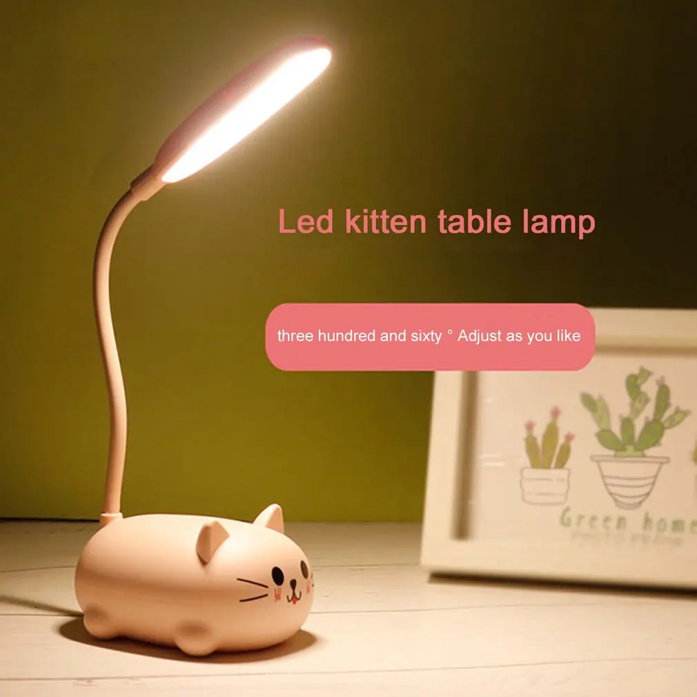 Adjustable Table Lamp Cartoon Cute Cat Night Light USB Rechargeable LED Child Eye Protection Warm White Desk | Освещение