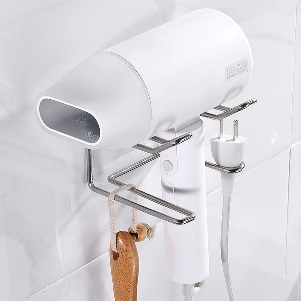 

Stainless Steel Wall-mounted Hair Dryer Racks Punch-free Bathroom Storage Racks