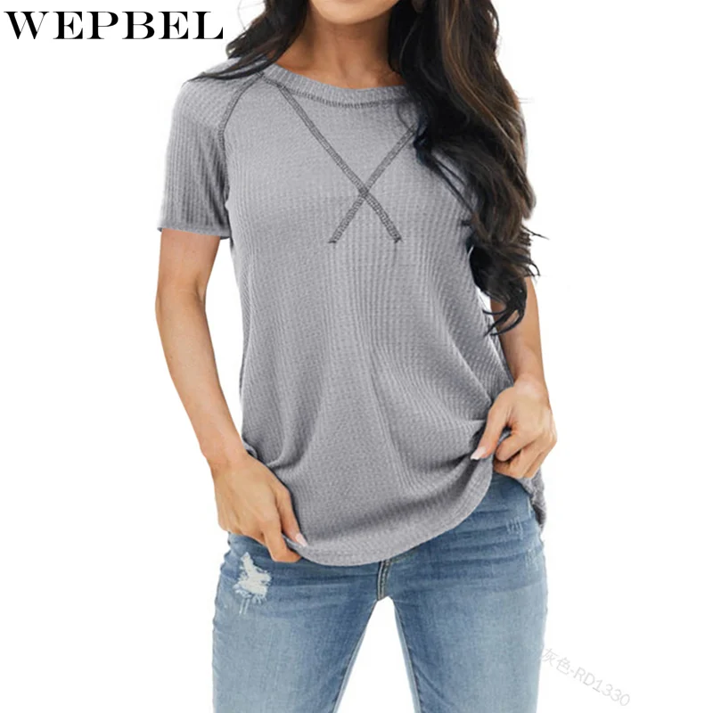 

WEPBEL Women Casual Summer Fashion Loose Shirt Top Ladies Solid Color Short Sleeve O Neck Blouse T-shirt Plus Size