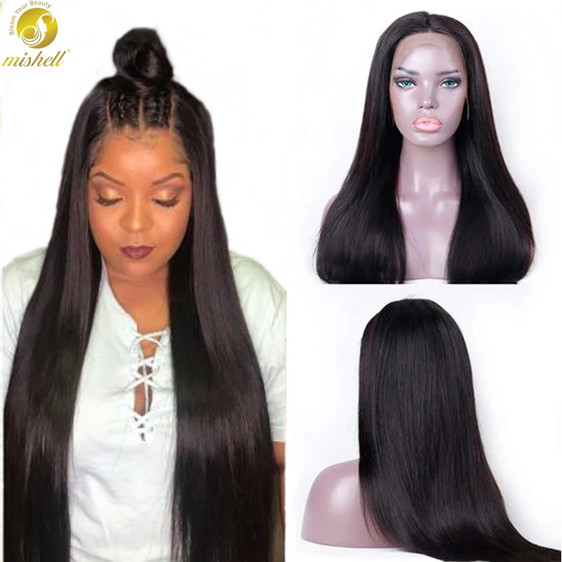 Mishell 13x4 Lace Front Human Hair Wigs Pre Plucked 13X6 Lace Frontal Wig 4X4 Long Malaysian Straight Lace Closure Wig