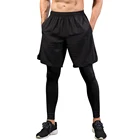 Леггинсы мужские из двух частей, эластичные быстросохнущие спортивные штаны для фитнеса и спорта, для отдыха и бега