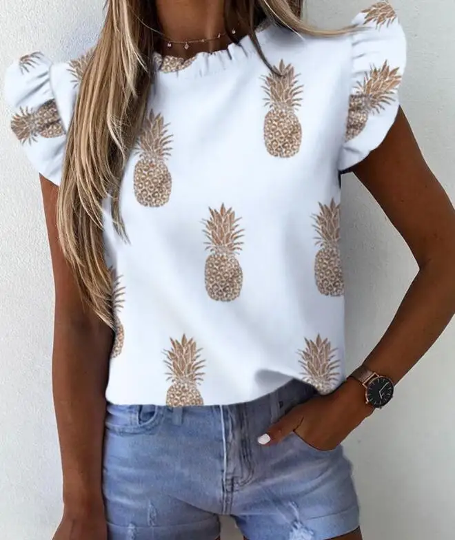 Европейская и американская летняя плиссированная женская рубашка с короткими