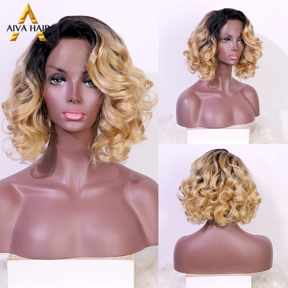 Honey Blonde Synthetic Lace Wig Heat Resistant Red Synthetic Lace Front Wig Aiva Drag Queen Short Wigs For Black Women