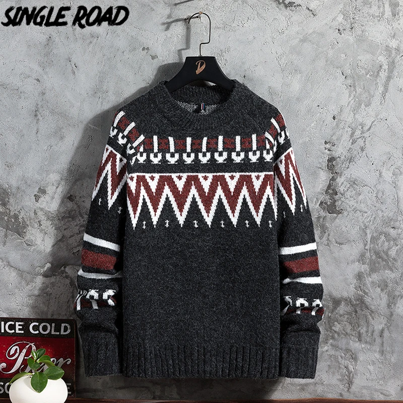 

SingleRoad Oversized Mens Knitted Sweater Men 2020 Vintage Sweaters Pullover Jumper Hip Hop Harajuku Tops Male Black Sweater Men