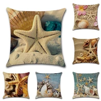3d seaside beach starfish shell conch printing pillow case home decoration linen sofa pillow cover car cushion cover 45cm45cm