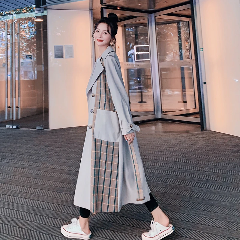 Тренчкот женский в стиле пэчворк модная ветровка мозаичную клетку осенний