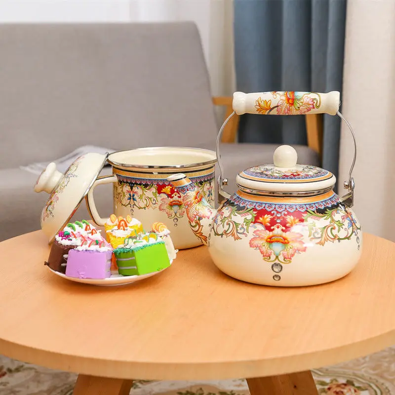 Эмалированный чайник объемом 2 5 литра кувшин с эмалью со свистком графин для