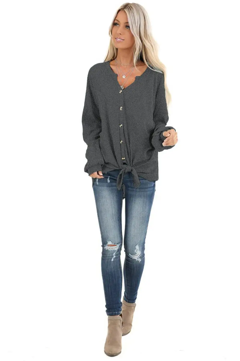 

2020 Spring and Autumn Knotted Jacket New women's Clothing Hot Long Sleeve V-neck Sweater Female