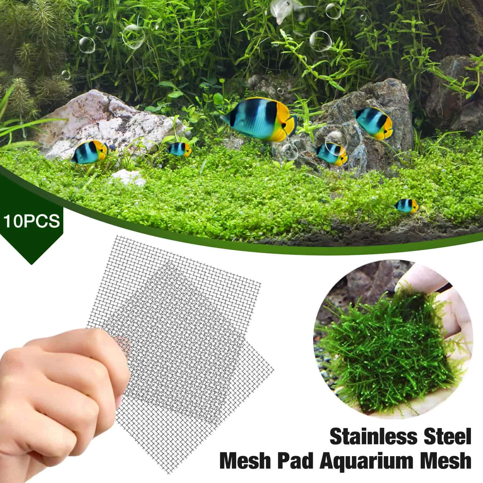 

10PC Aquarium stainless steel Mesh Pad aquarium mat water plant fish tank moss net decoration 8X8cm Fish farming supplies