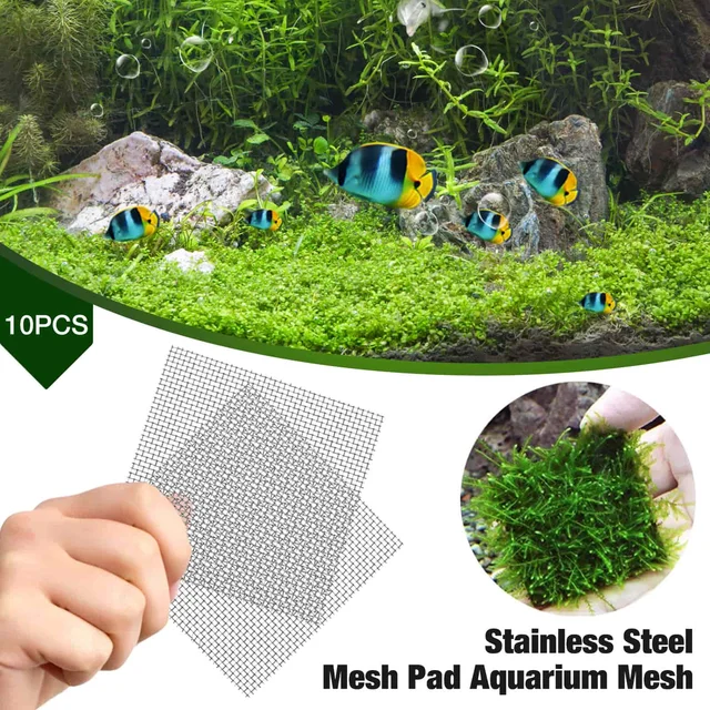 10PC Aquarium stainless steel Mesh Pad aquarium mat water plant fish tank moss net decoration 8X8cm Fish farming supplies