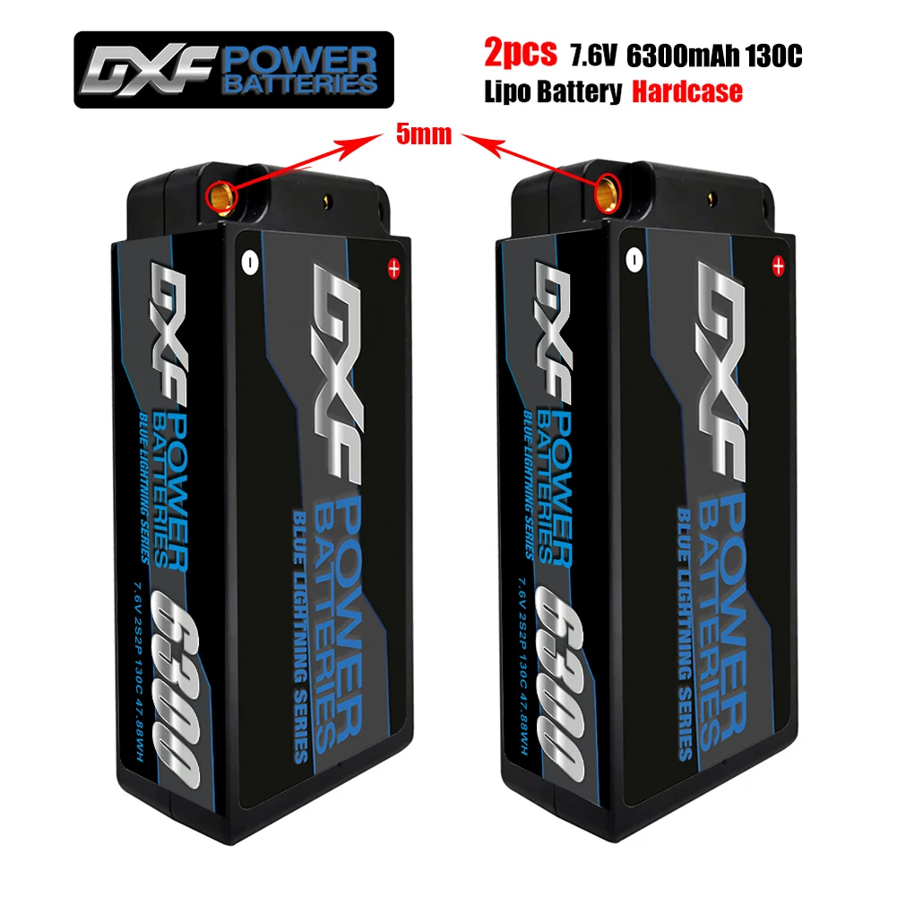 DXF Lipo Battery 2S Shorty 7.6V 6300mah 130C 260C 4mm 5mm Graphene Bullet Competition Short-Pack for RC 1/10 Buggy Off-Road Car