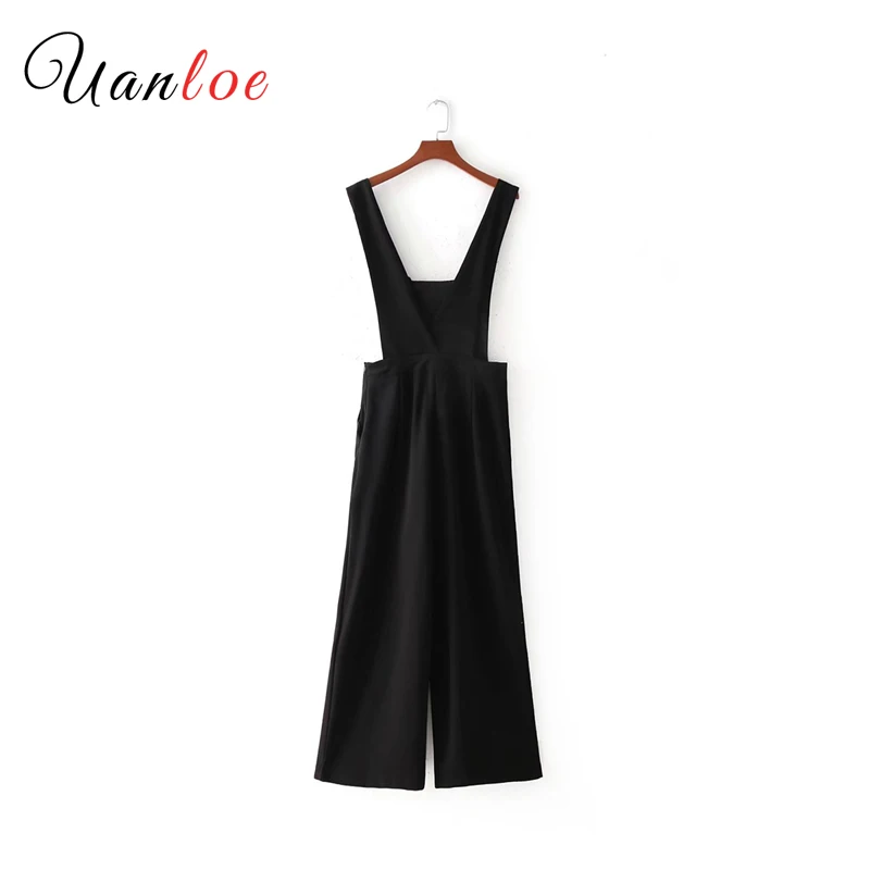 Женский винтажный комбинезон на пуговицах черный с рюшами и декоративными