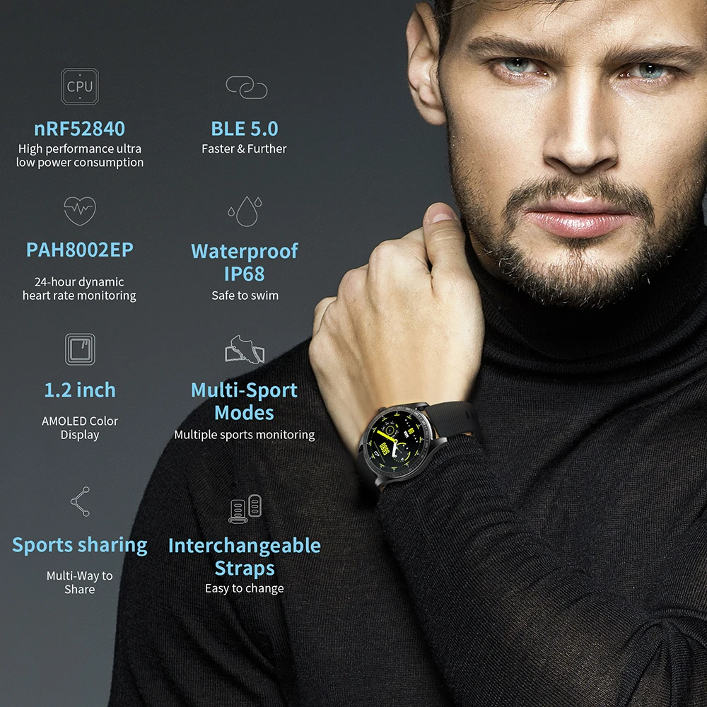 Часы KINGWEAR с трекером активности и пульсометром сенсорный экран 1 2 дюйма