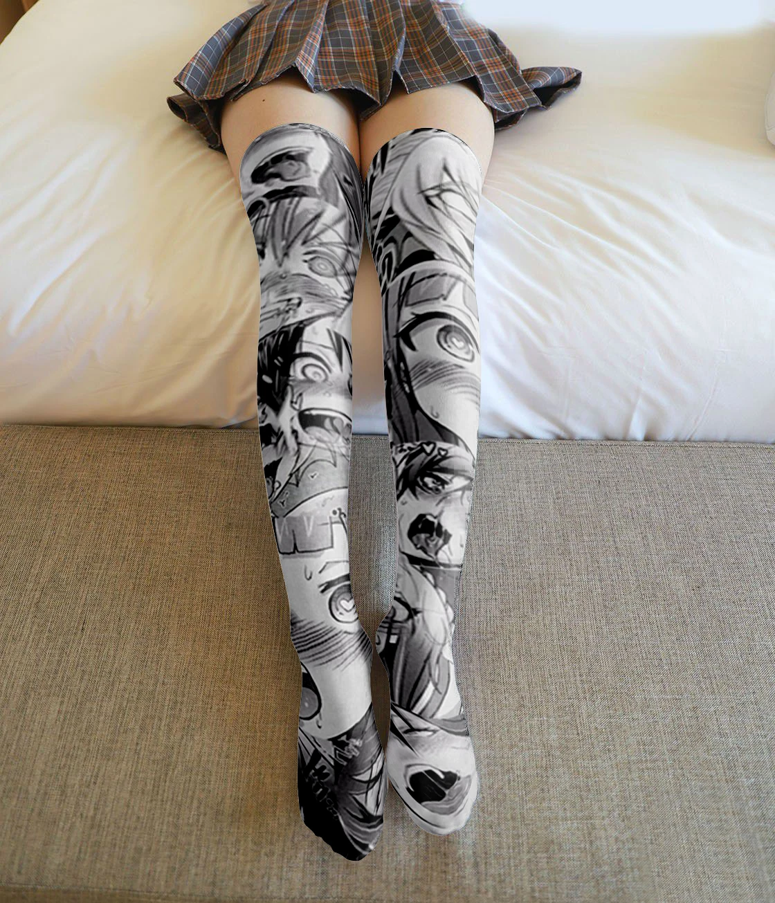 Новинка милые летние чулки выше колена с 3D рисунком женские серые японские для
