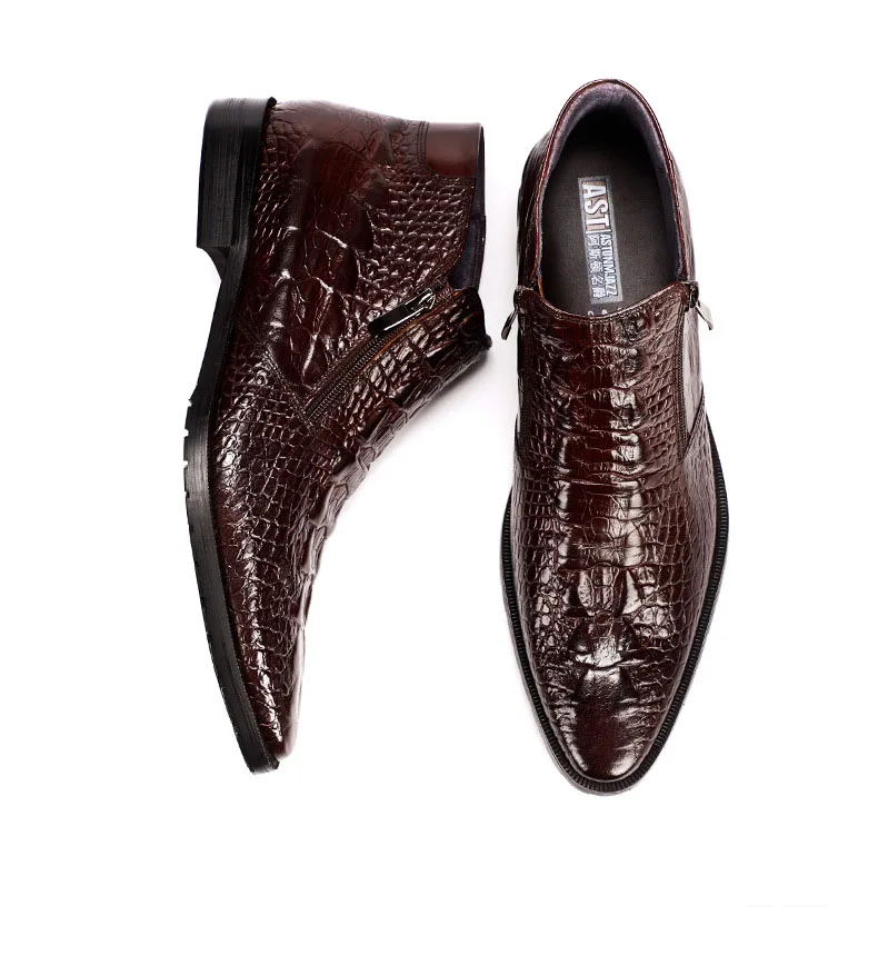 

QYFCIOUFU Genuine Leather Mens Alligator Skin Boots Zip Cow Leather Ankle Boots Office Work Boots Business Dress Boots Plus Size