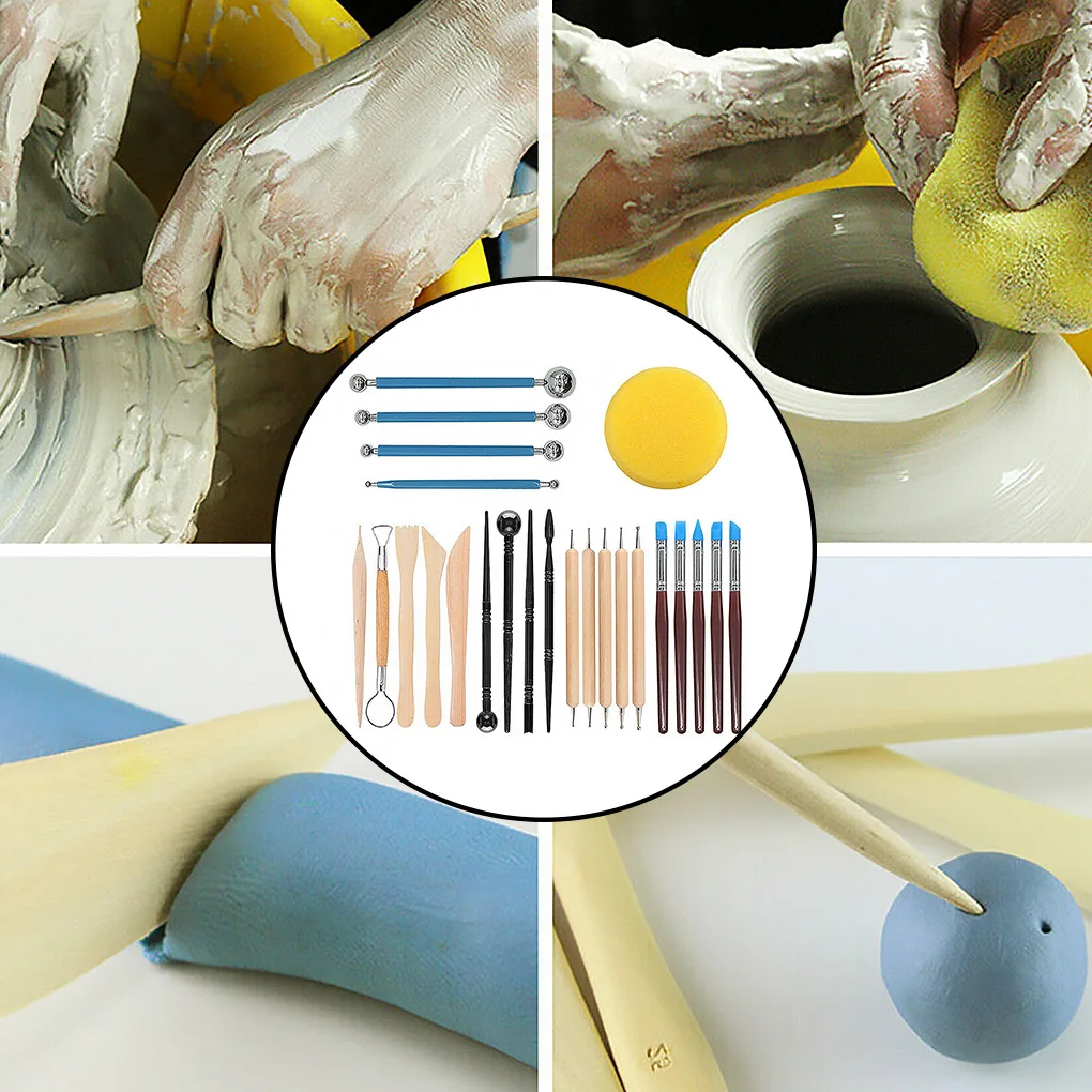 24 Pcs/set Pottery DIY Tool Set Clay Sculpting Ceramic Wooden Handle Shaping Modeling Kit | Дом и сад