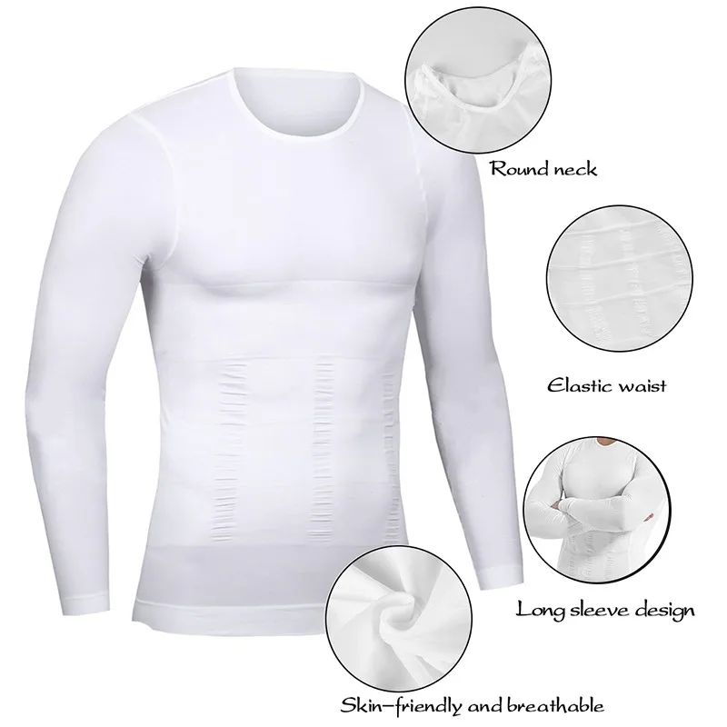 

Men Body Toning Long/Short Sleeve T-Shirt Body Shaper Corrective Posture Slimming Belly Abdomen Fat Burning Compression Corset