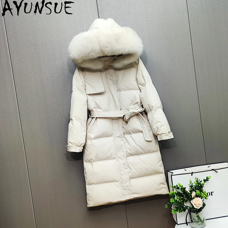 

AYUNAUE Real Fox Fur Collar Women's Winter Down Jacket Long Woman Coat Female Korean Puffer Jacket Women Abrigos Mujer 2020 530