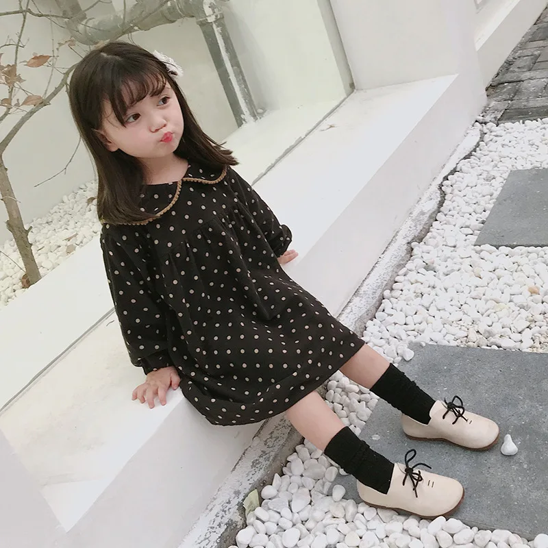 Girls Dress Long Sleeve Spring Dot Printed Princess Cute Cotton Children Casual with Turn-down Collor | Детская одежда и обувь