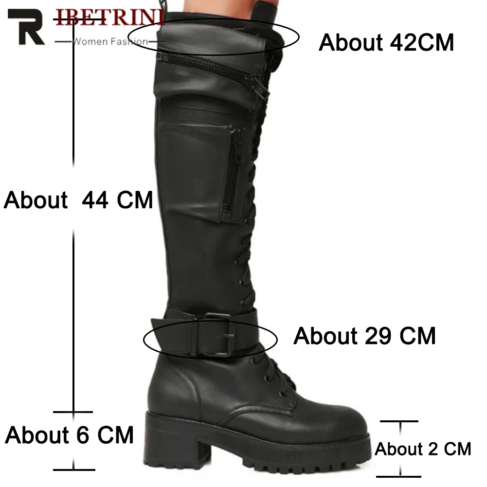 Knee High Boots Women Cool Goth Zipper Design Cool Lace Up Chunky Heel High Quality Shoes Woman Fashion Popualr Big Size 45 images - 6