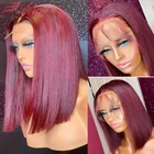 Бордовый 99J короткий Боб кружевной фронтальный парик из натуральных волос бразильские волосы Реми на фронтальной сетке al парики 180% бордовый Боб прямой парик