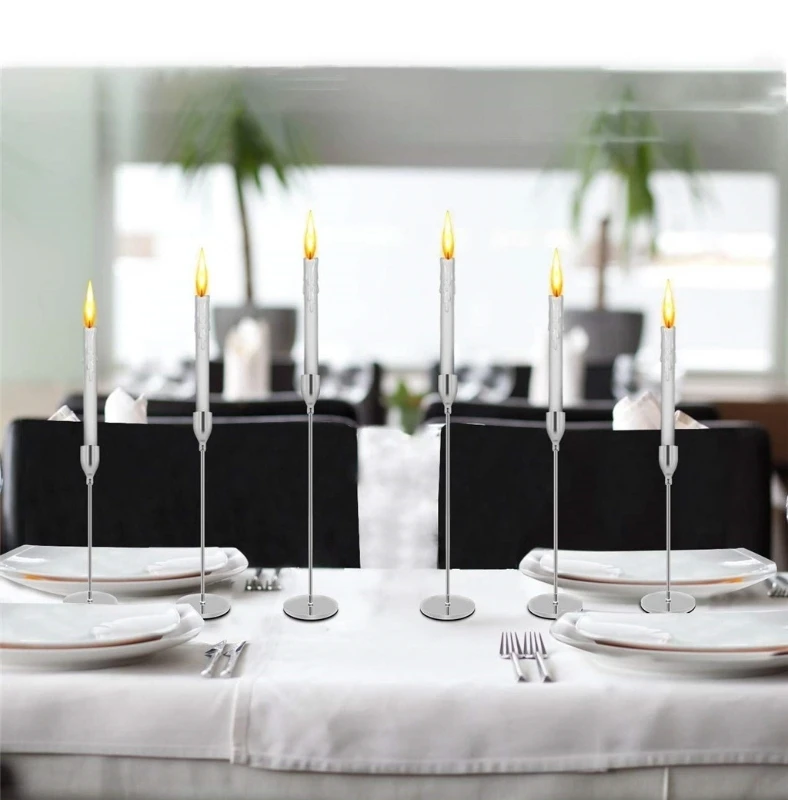 

Silver Taper Candle Holders Set of 3,Wedding & Dinning Table Decorative Candlestick Holder,Metal Candelabra,Fits 3/4 inch Thick