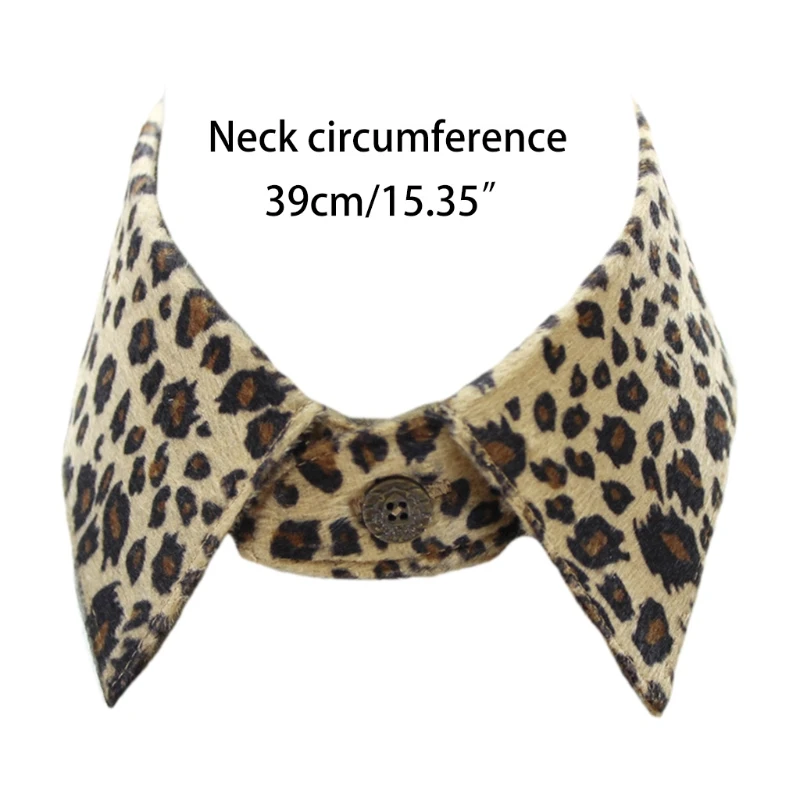 

Women Autumn Fuzzy Detachable False Fake Collar Vintage Leopard Animal Printed Lapel Choker Necklace Decorative Blouse M6CD