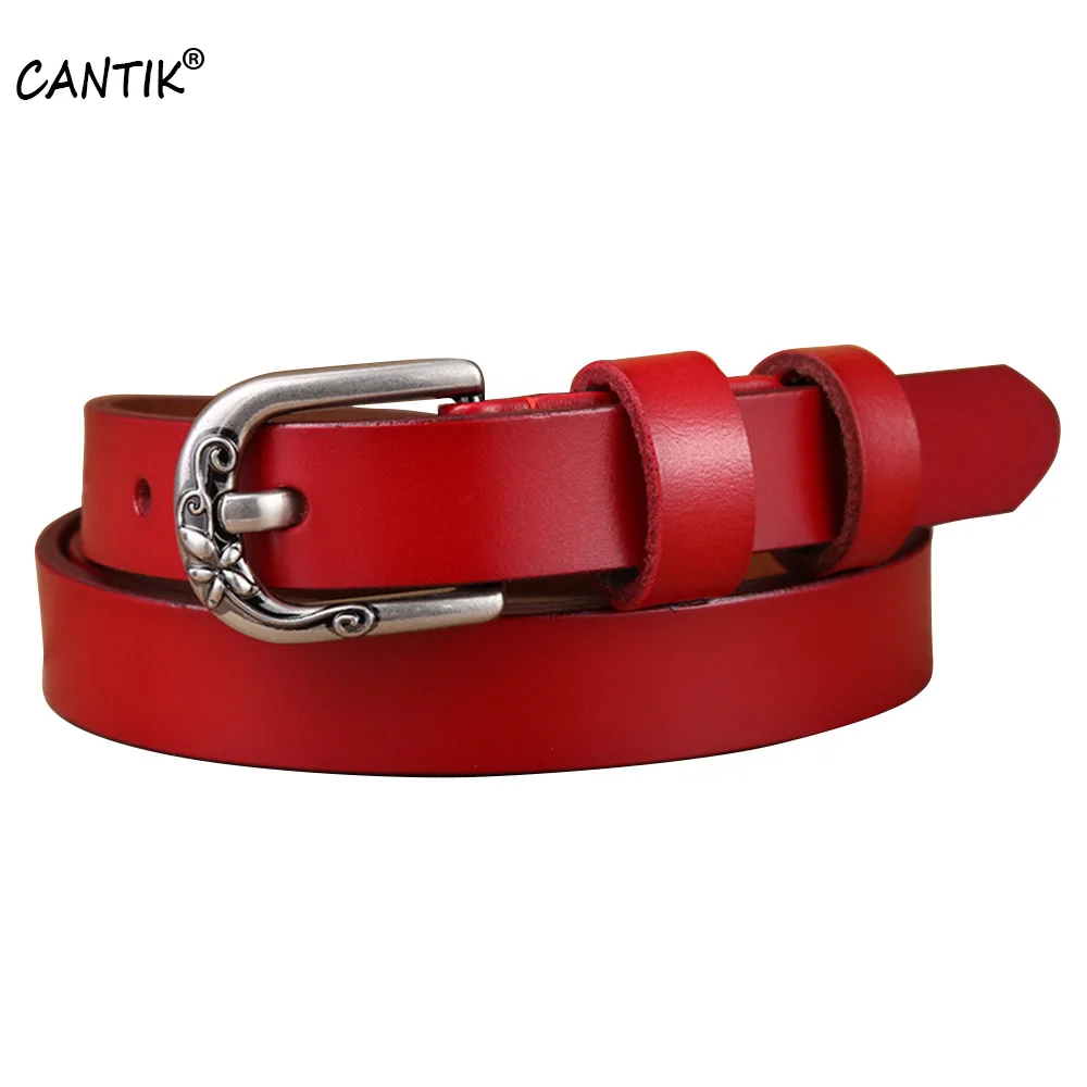 CANTIK Ladies Fashion Alloy Pin Buckles Metal Belt Women Real Genuine Leather Belts 1.8cm Width Candy Sweet Accessories FCA081