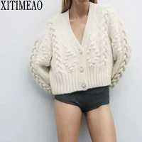 za women new autumn winter knitted butto decorati loose knit sweater coat retro solid color v neck knitted cardigan jacket