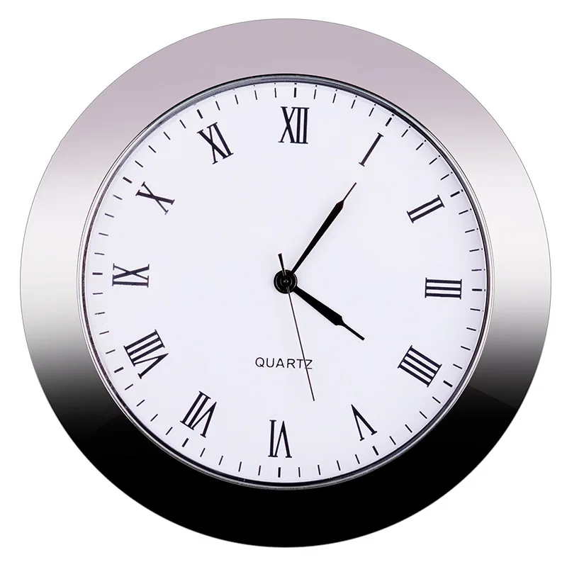 

Mini Clock Quartz Movement Insert Round 60mm hole White Face Silver Tone Bezel Roman Numerals 65mm Watch Face 2.56 inches