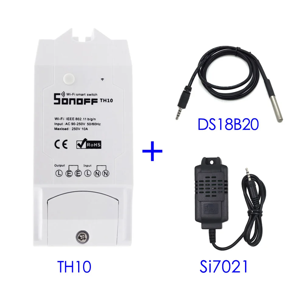 TH10 DS18B20 Si7021 Sonoff TH16 TH10 умный Wifi переключатель 16A 10A с датчиком контроля температуры и влажности умный дом автоматизация - Комплект: TH10 DS18B20 Si7021