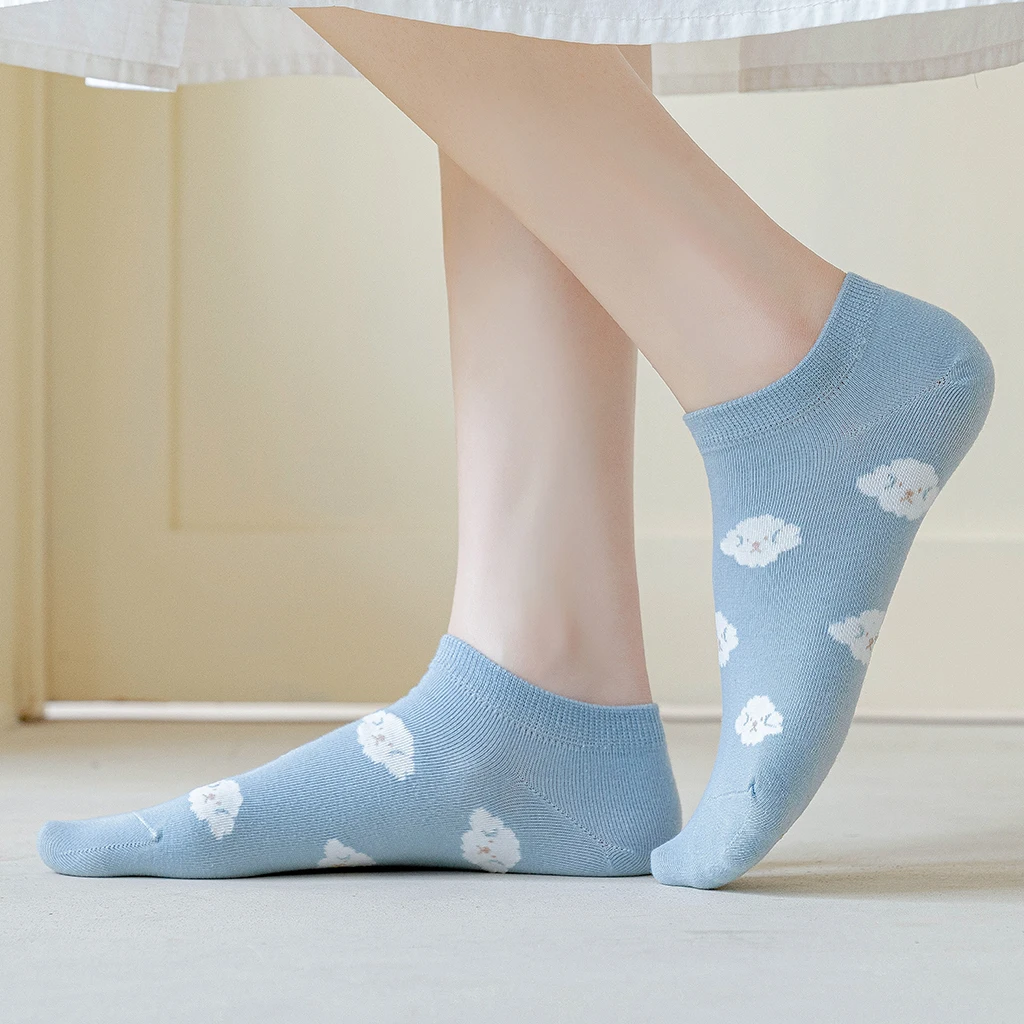 

Cute Harajuku Women Short Socks Teddy Striped Plaid Printed Solid Color Women's Ankle Socks Summer Cotton Casual Socks